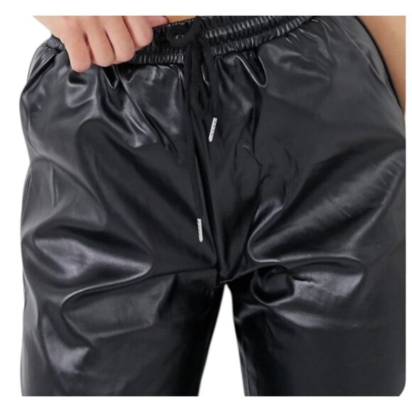 MISSGUIDED VEGAN LEATHER JOGGERS BLACK FIERCE HOLLYWOOD SZ 4 - Picture 8 of 8
